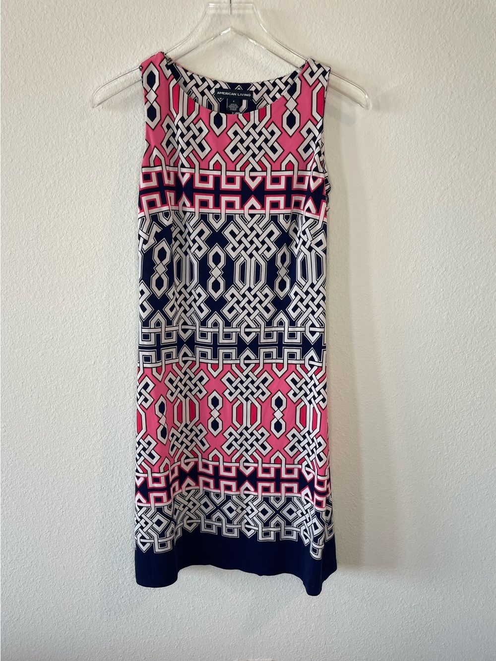 American Living Pink Navy White Geometric Sleeveless Sheath Dress